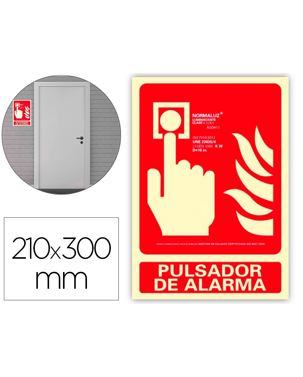 Pictograma archivo 2000 pulsador de alarma pvc rojo luminiscente 210x300 mm