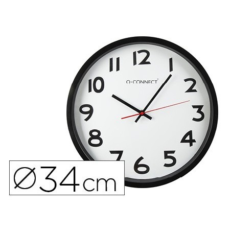 Reloj q connect de pared plastico oficina redondo 34 cm marco negro