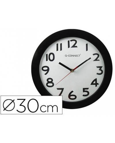 Reloj q connect de pared plastico oficina redondo 30 cm marco negro