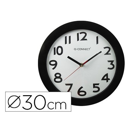 Reloj q connect de pared plastico oficina redondo 30 cm marco negro