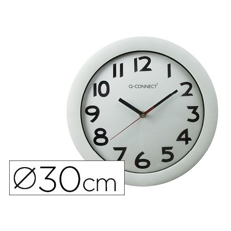 Reloj q connect de pared plastico oficina redondo 30 cm marco blanco