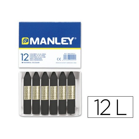 Lapices cera manley unicolor negro caja de 12 n30