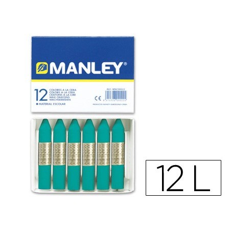 Lapices cera manley unicolor verde azulado caja de 12 n23