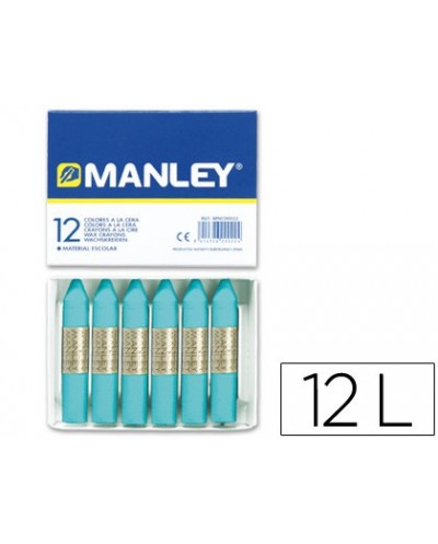 Lapices cera manley unicolor azul turquesa caja de 12 n16