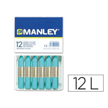 Lapices cera manley unicolor azul turquesa caja de 12 n16