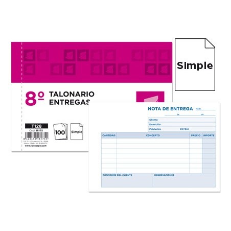 Talonario liderpapel entregas 8º original t128 apaisado