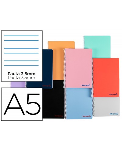 Cuaderno espiral liderpapel a5 wonder tapa plastico 80h 90g pauta 35mm con margen colores surtidos