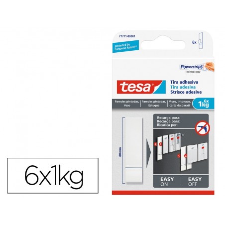 Tira autoadhesiva tesa doble cara powerstring transparente sujecion hasta 1 kg recambio blister de 6 unidades