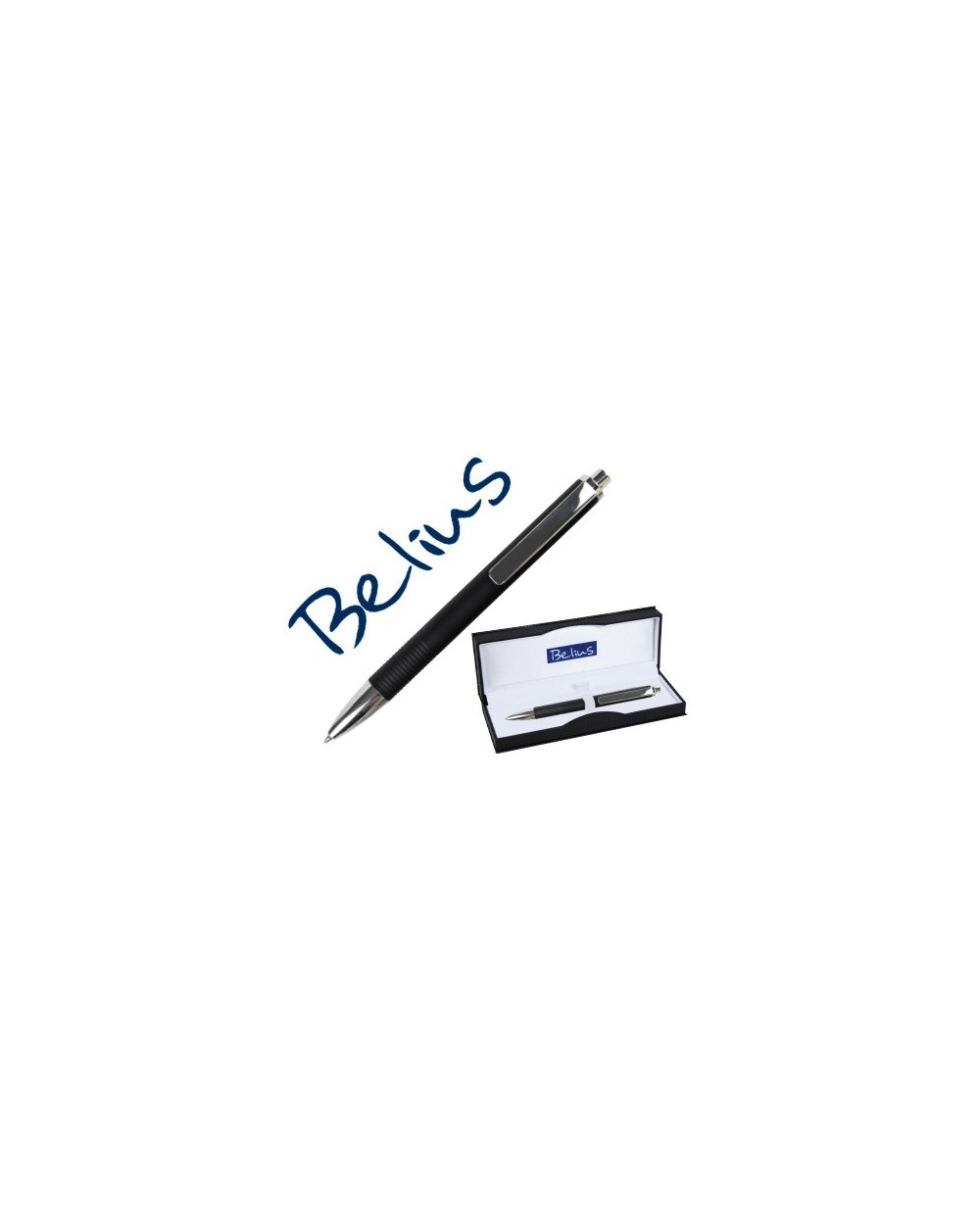 Boligrafo de gel belius charleroi negro punta 05 mm tinta azul en estuche