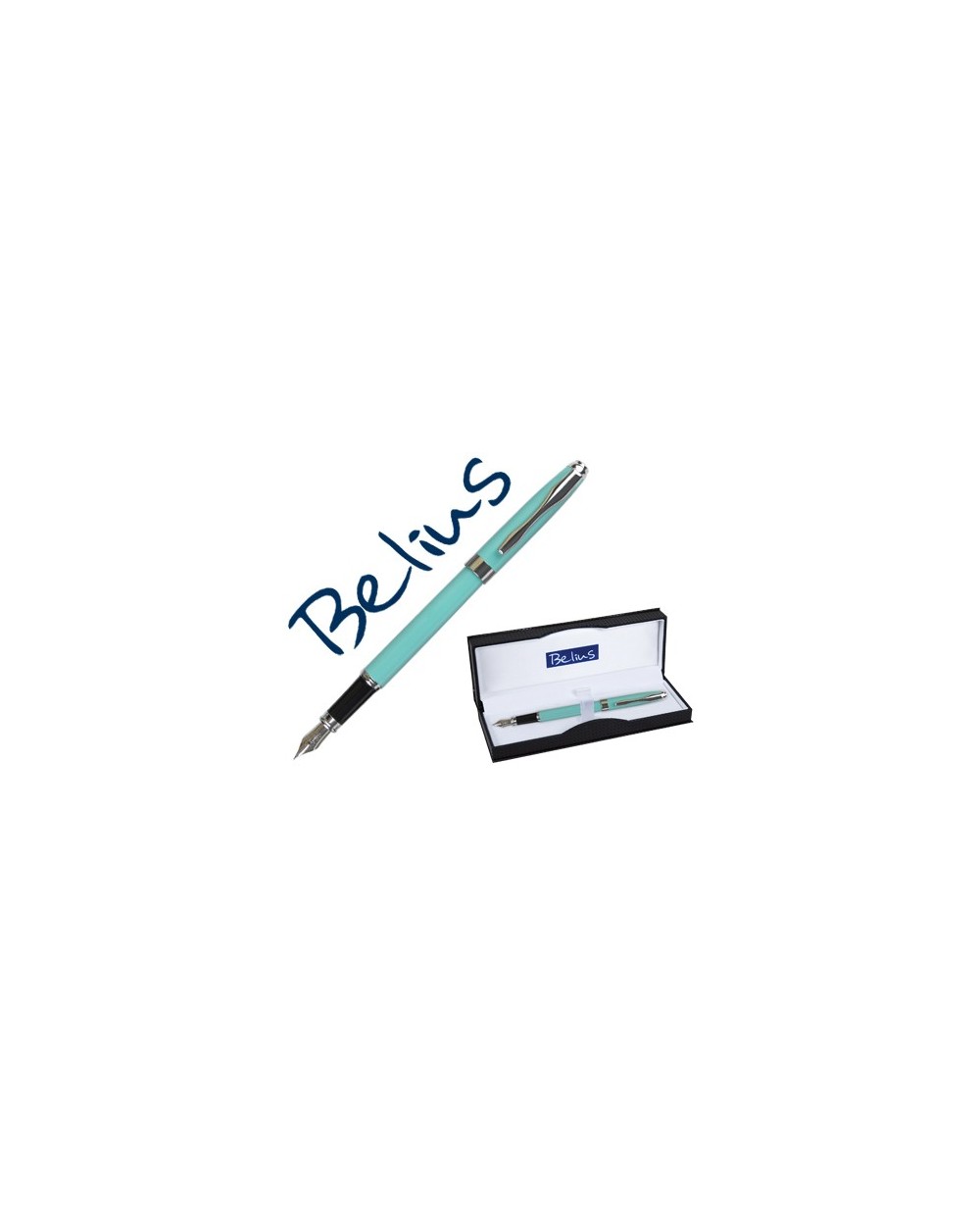 Pluma belius marsella verde menta tinta azul en estuche