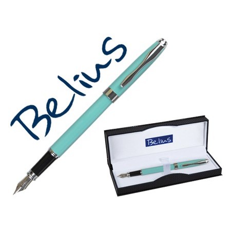 Pluma belius marsella verde menta tinta azul en estuche