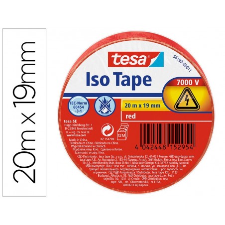 Cinta adhesiva aislante tesa 20 mt x 19 mm color rojo