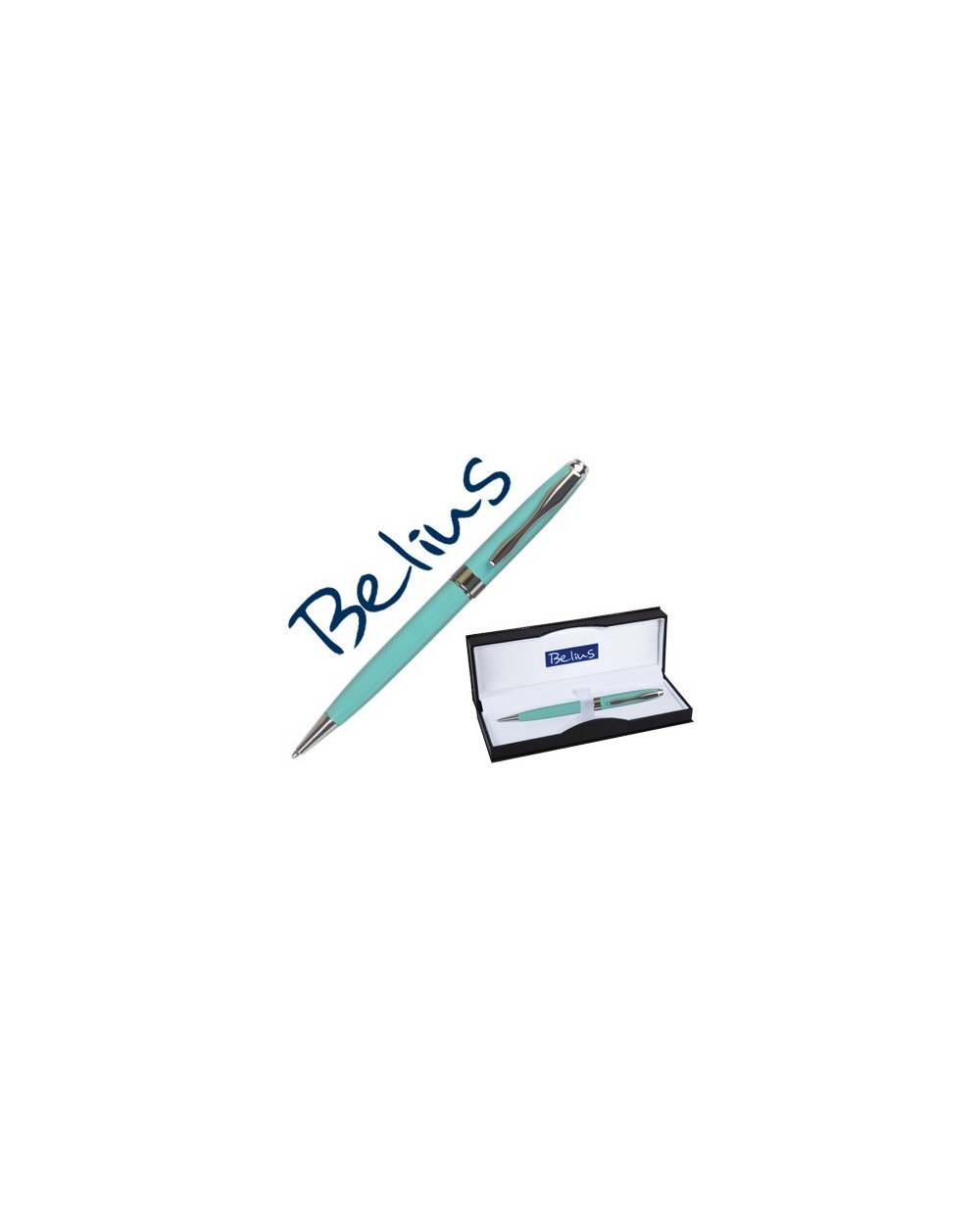 Boligrafo belius marsella verde menta mecanismo helicoidal punta 1 mm tinta azul en estuche