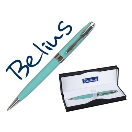 Boligrafo belius marsella verde menta mecanismo helicoidal punta 1 mm tinta azul en estuche