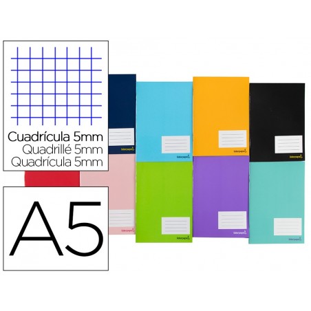 Libreta liderpapel smart a5 tapa blanda 80 hojas 60 g m2 cuadro 5 mm con margen colores surtidos