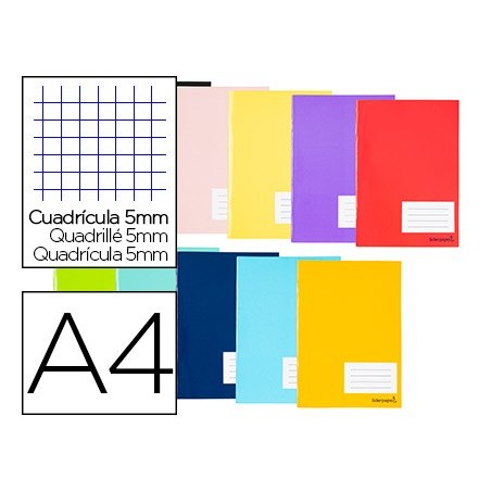 Libreta liderpapel smart a4 tapa blanda 80 hojas 60g m2 cuadro 5 mm con margen colores surtidos