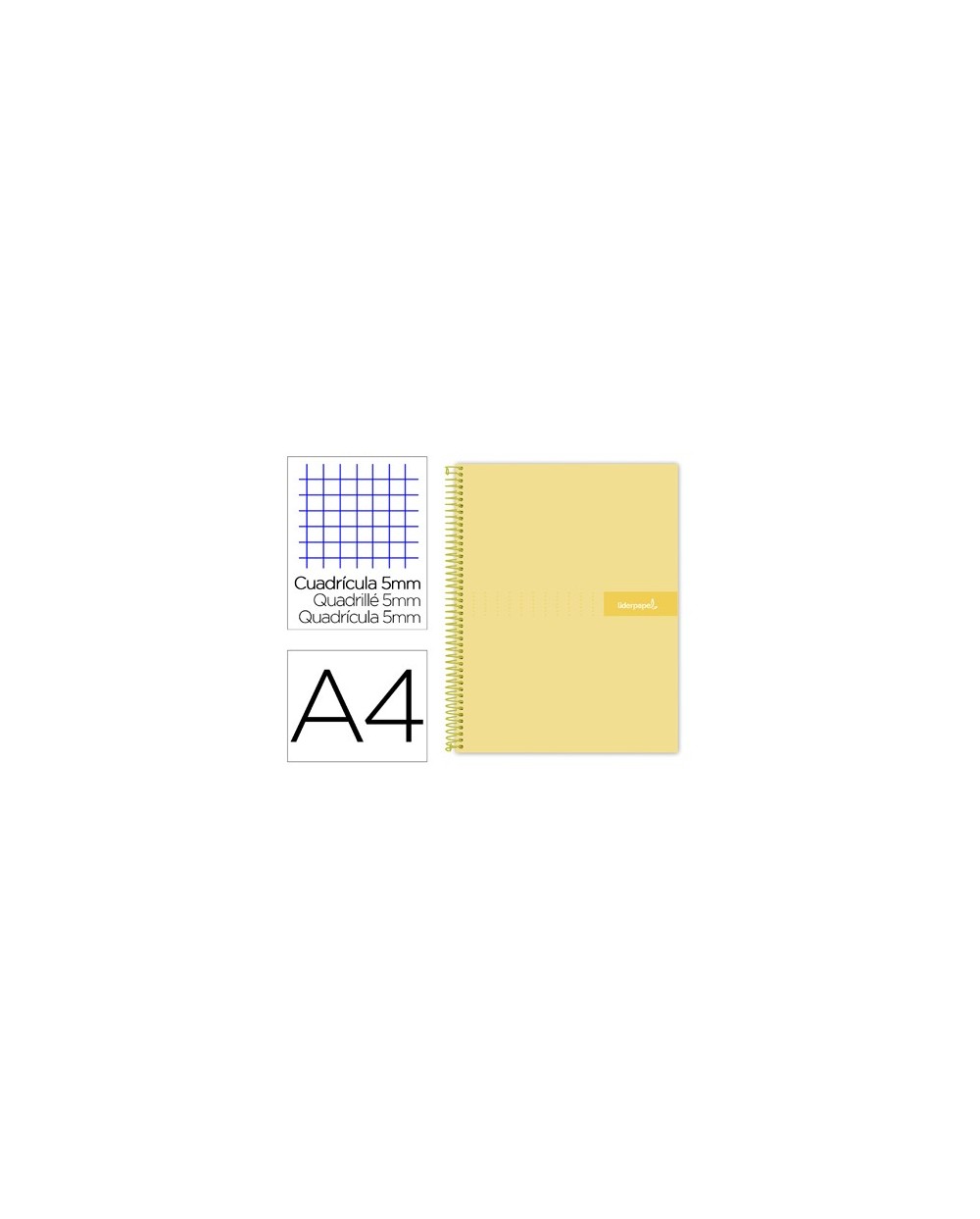 Cuaderno espiral liderpapel a4 micro crafty tapa forrada 120h 90gr cuadro 5mm 5 bandas 4 taladros color amarillo