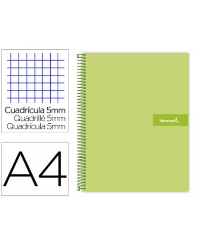 Cuaderno espiral liderpapel a4 micro crafty tapa forrada 120h 90 gr cuadro 5 mm 5 bandas 4 colores color verde