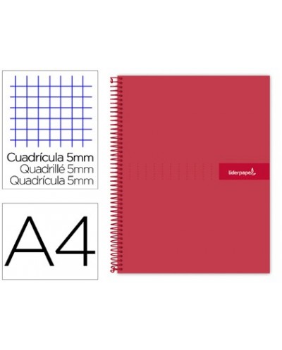 Cuaderno espiral liderpapel a4 micro crafty tapa forrada 120h 90 gr cuadro 5 mm 5 bandas 4 colores color rojo