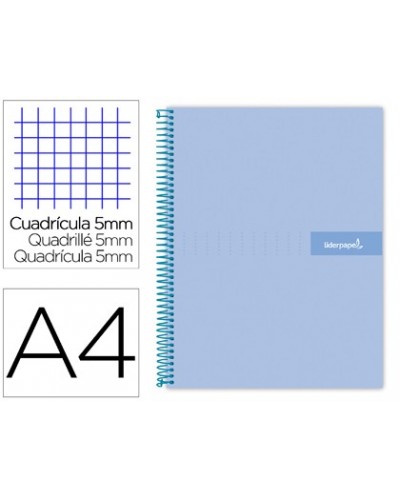 Cuaderno espiral liderpapel a4 micro crafty tapa forrada 120h 90 gr cuadro 5 mm 5 bandas 4 colores celeste