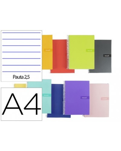 Cuaderno espiral liderpapel a4 crafty tapa forrada 80h 90 gr pauta estrecha 25mm con margen colores surtidos