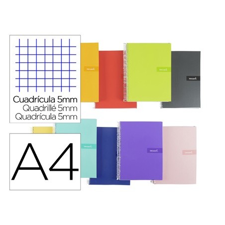 Cuaderno espiral liderpapel a4 crafty tapa forrada 80h 90 gr cuadro 5 mm con margen colores surtidos