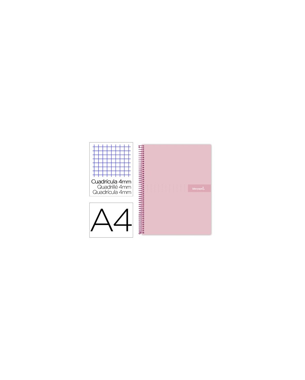 Cuaderno espiral liderpapel a4 crafty tapa forrada 80h 90 gr cuadro 4mm con margen color rosa