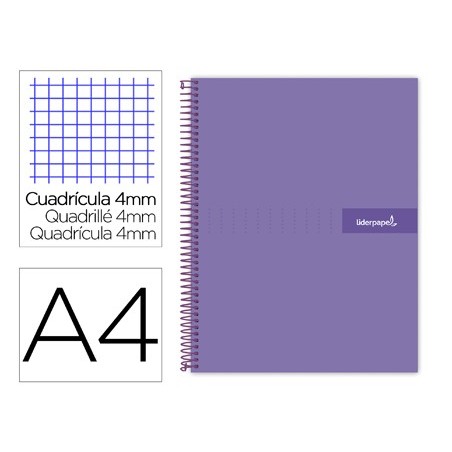 Cuaderno espiral liderpapel a4 crafty tapa forrada 80h 90 gr cuadro 4mm con margen color violeta