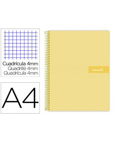Cuaderno espiral liderpapel a4 crafty tapa forrada 80h 90 gr cuadro 4mm con margen color amarillo
