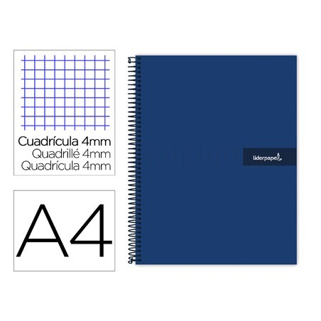 Cuaderno espiral liderpapel a4 crafty tapa forrada 80h 90 gr cuadro 4mm con margen color azul marino