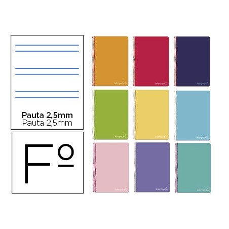 Cuaderno espiral liderpapel folio witty tapa dura 80h 75gr pauta 25mm con margen colores surtidos