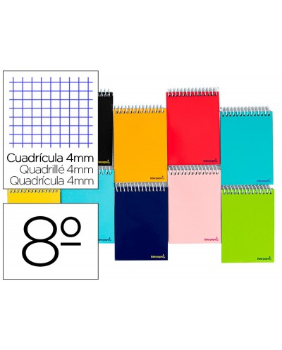 Cuaderno espiral liderpapel bolsillo octavo apaisado smart tapa blanda 80h 60gr cuadro 4mm colores surtidos