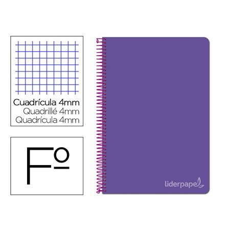 Cuaderno espiral liderpapel folio witty tapa dura 80h 75gr cuadro 4mm con margen color violeta