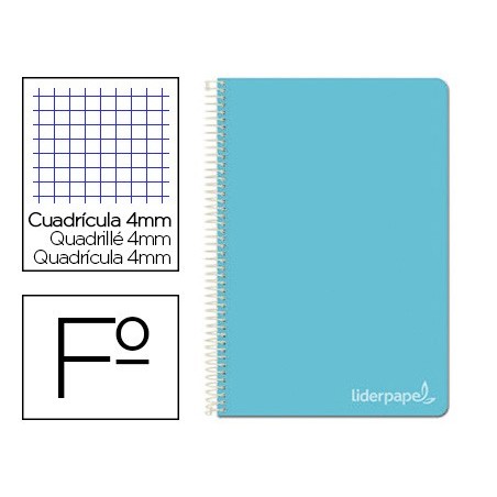 Cuaderno espiral liderpapel folio witty tapa dura 80h 75gr cuadro 4mm con margen color celeste