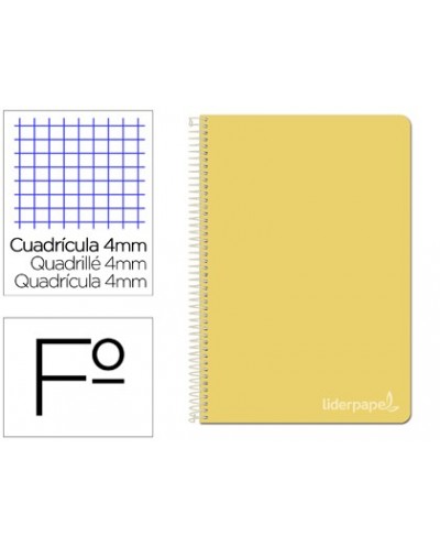 Cuaderno espiral liderpapel folio witty tapa dura 80h 75gr cuadro 4mm con margen color amarillo