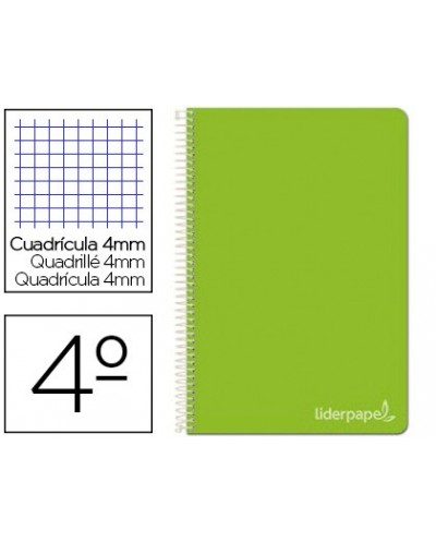 Cuaderno espiral liderpapel cuarto witty tapa dura 80h 75gr cuadro 4mm con margen color verde