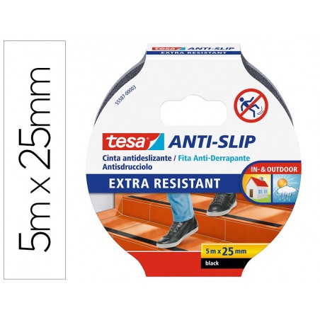 Cinta antideslizante adhesiva tesa uso interior exterior color negro 5 mt x 25 mm