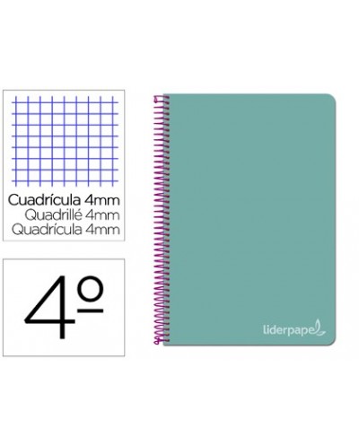 Cuaderno espiral liderpapel cuarto witty tapa dura 80h 75gr cuadro 4mm con margen color turquesa