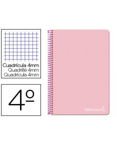 Cuaderno espiral liderpapel cuarto witty tapa dura 80h 75gr cuadro 4mm con margen color rosa