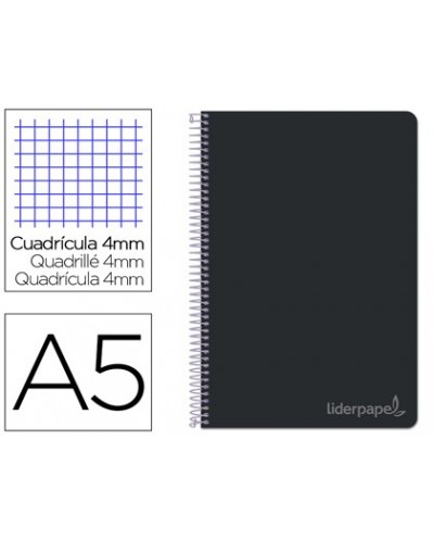 Cuaderno espiral liderpapel cuarto witty tapa dura 80h 75gr cuadro 4mm con margen color negro