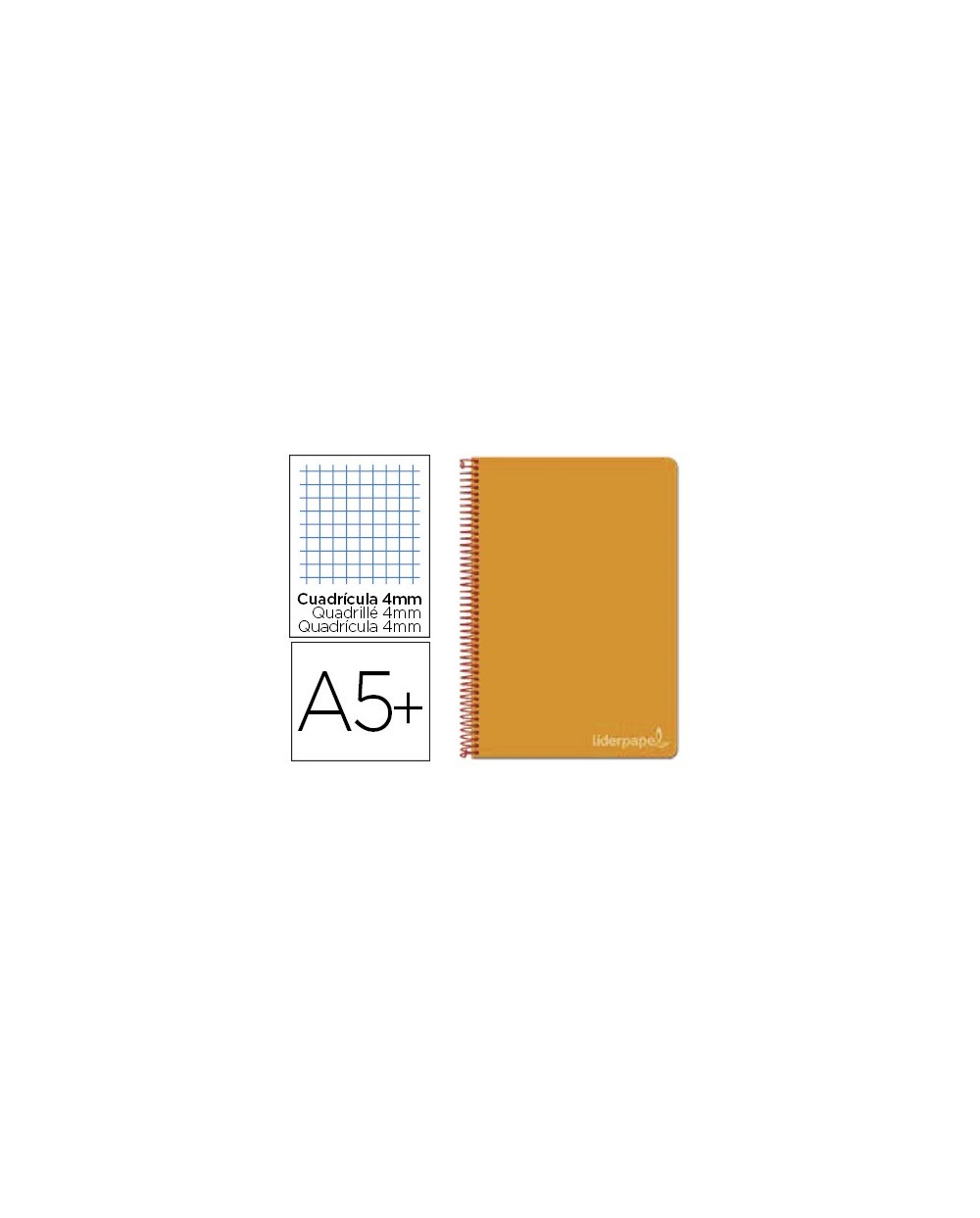 Cuaderno espiral liderpapel cuarto witty tapa dura 80h 75gr cuadro 4mm con margen color naranja