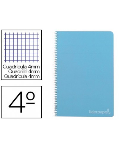 Cuaderno espiral liderpapel cuarto witty tapa dura 80h 75gr cuadro 4mm con margen color celeste