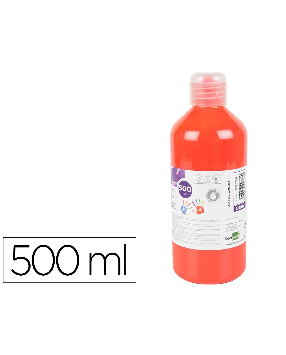 Pintura dedos liderpapel botella de 500 ml rojo