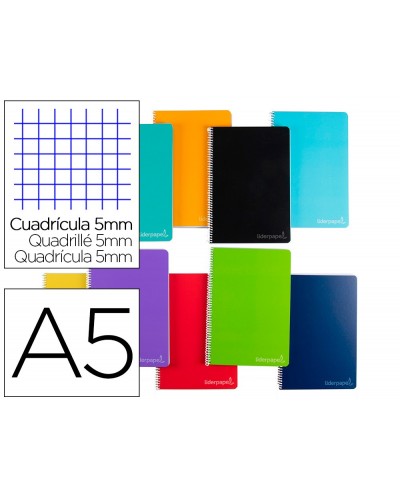 Cuaderno espiral liderpapel a5 micro witty tapa dura 140h 75gr cuadro 5mm 5 bandas 6 taladros colores surtidos