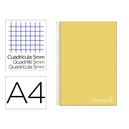 Cuaderno espiral liderpapel a4 micro jolly tapa forrada 140h 75 gr cuadro 5mm 5 bandas4 taladros color amarillo
