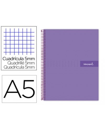 Cuaderno espiral liderpapel a5 micro crafty tapa forrada 120h 90 gr cuadro 5mm 5 bandas6 taladros color violeta