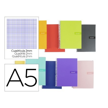 Cuaderno espiral liderpapel a5 crafty tapa forrada 80h 90 gr milimetrado 2mm colores surtidos