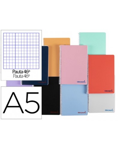 Cuaderno espiral liderpapel a5 wonder tapa plastico 80h 90g rayado n46 colores surtidos