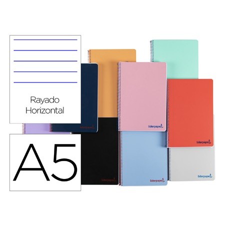 Cuaderno espiral liderpapel a5 wonder tapa plastico 80h 90g rayado horizontal con margen colores surtidos