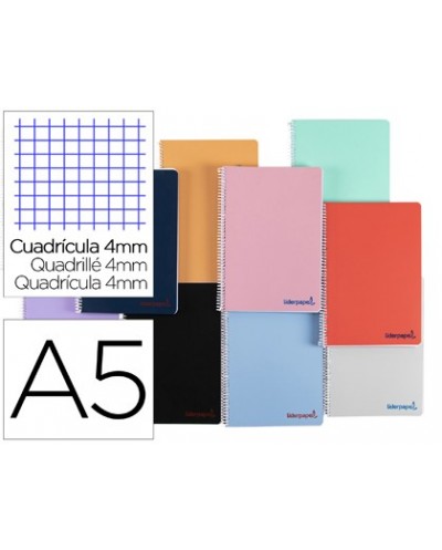 Cuaderno espiral liderpapel a5 wonder tapa plastico 80h 90g cuadro 4mm con margen colores surtidos
